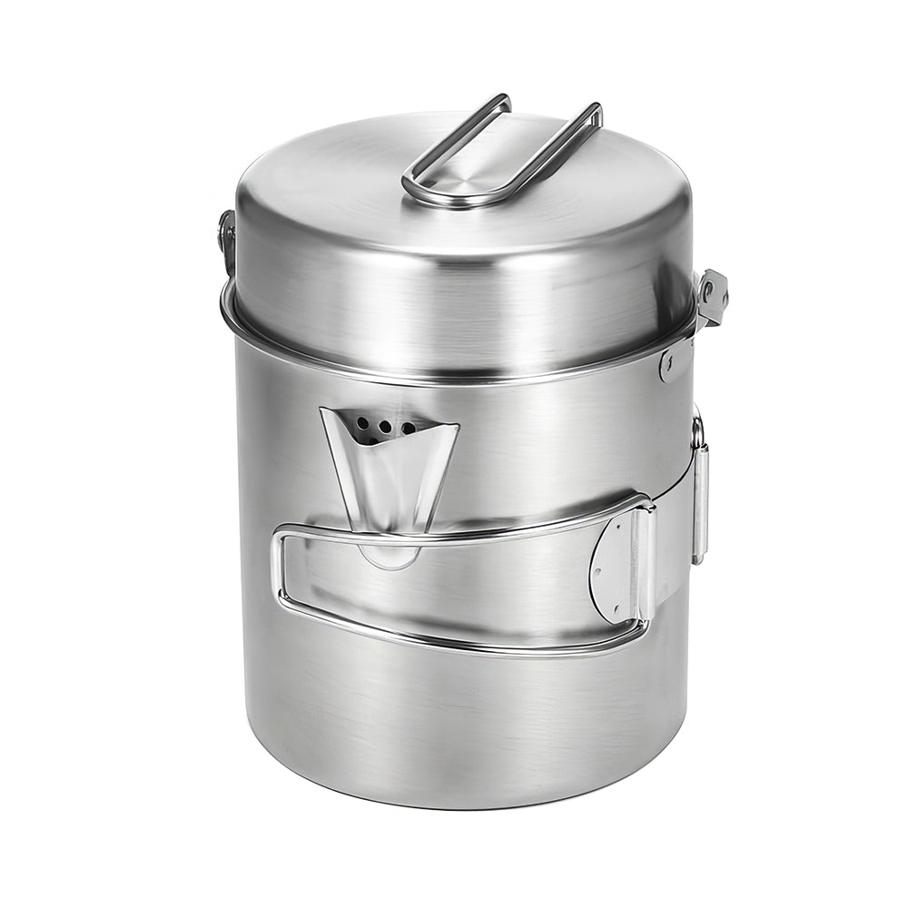 Stainless Steel Camping Pot with Foldable Handle and Lid Pan