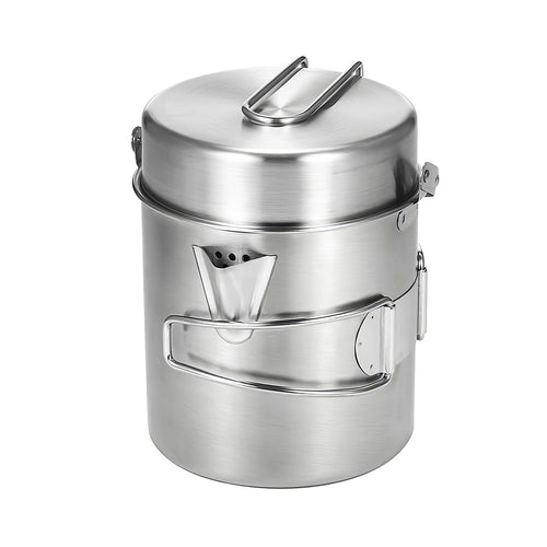 Stainless Steel Camping Pot with Foldable Handle and Lid Pan