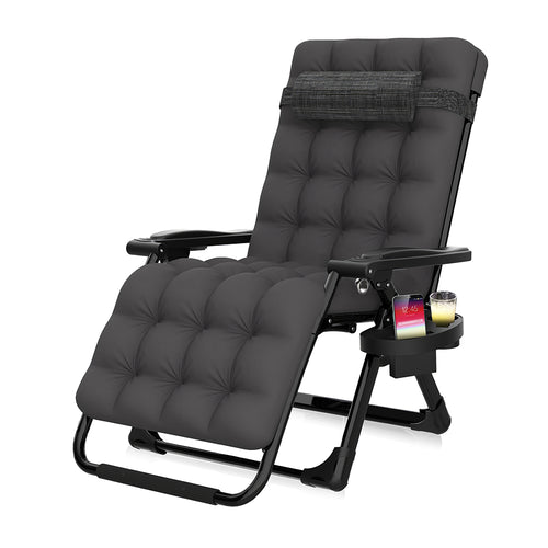 Reclining Camping Chair with Cushion and Cup Holder 440 LBS Capacity