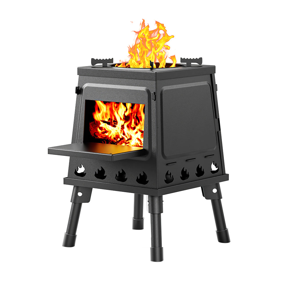 Portable Cast Iron Camping Wood Stove with Carry Bag for Outdoors