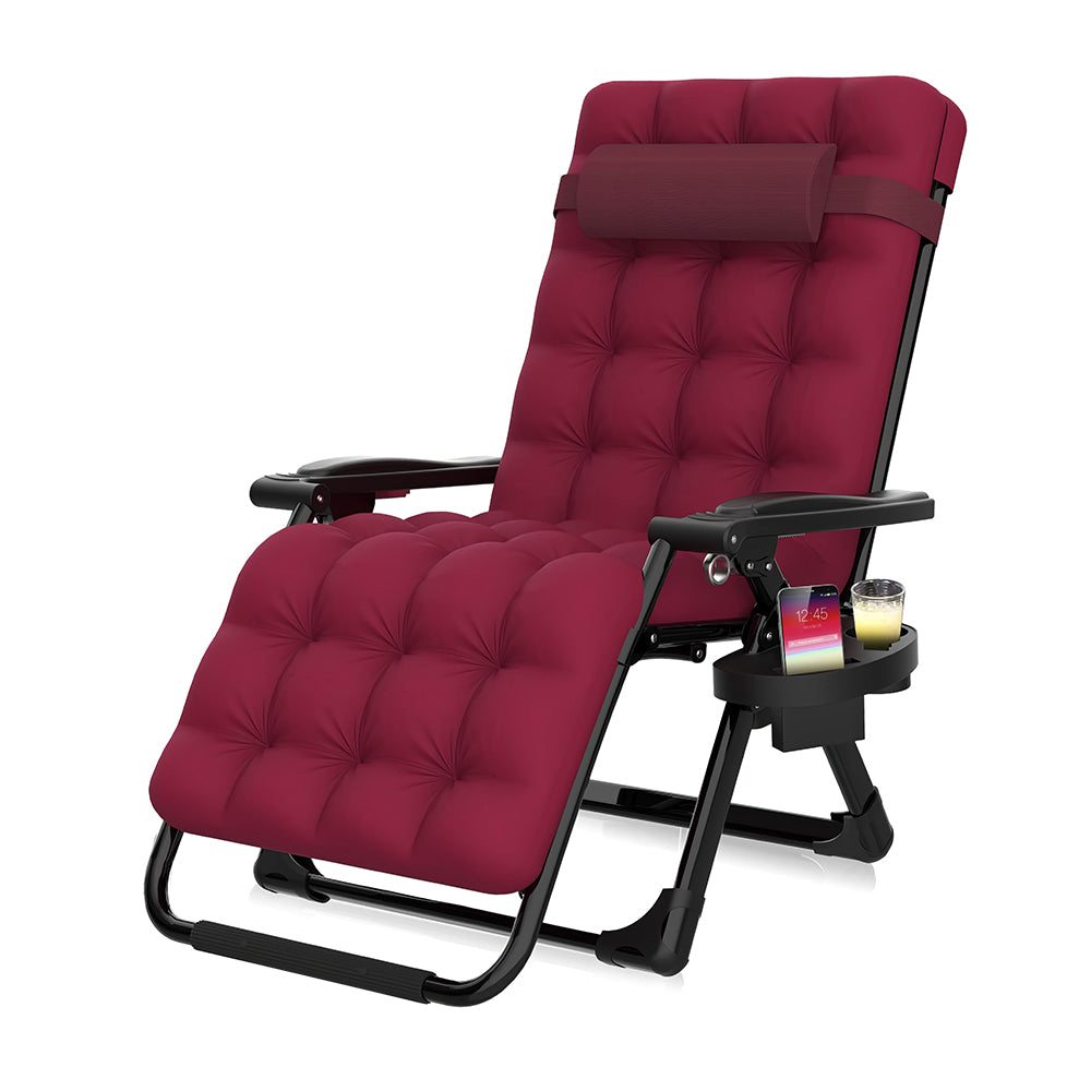 Reclining Camping Chair with Cushion and Cup Holder 440 LBS Capacity