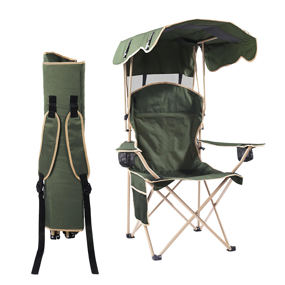 Folding Camping Chair with Canopy Shade and Cup Holders for Adults